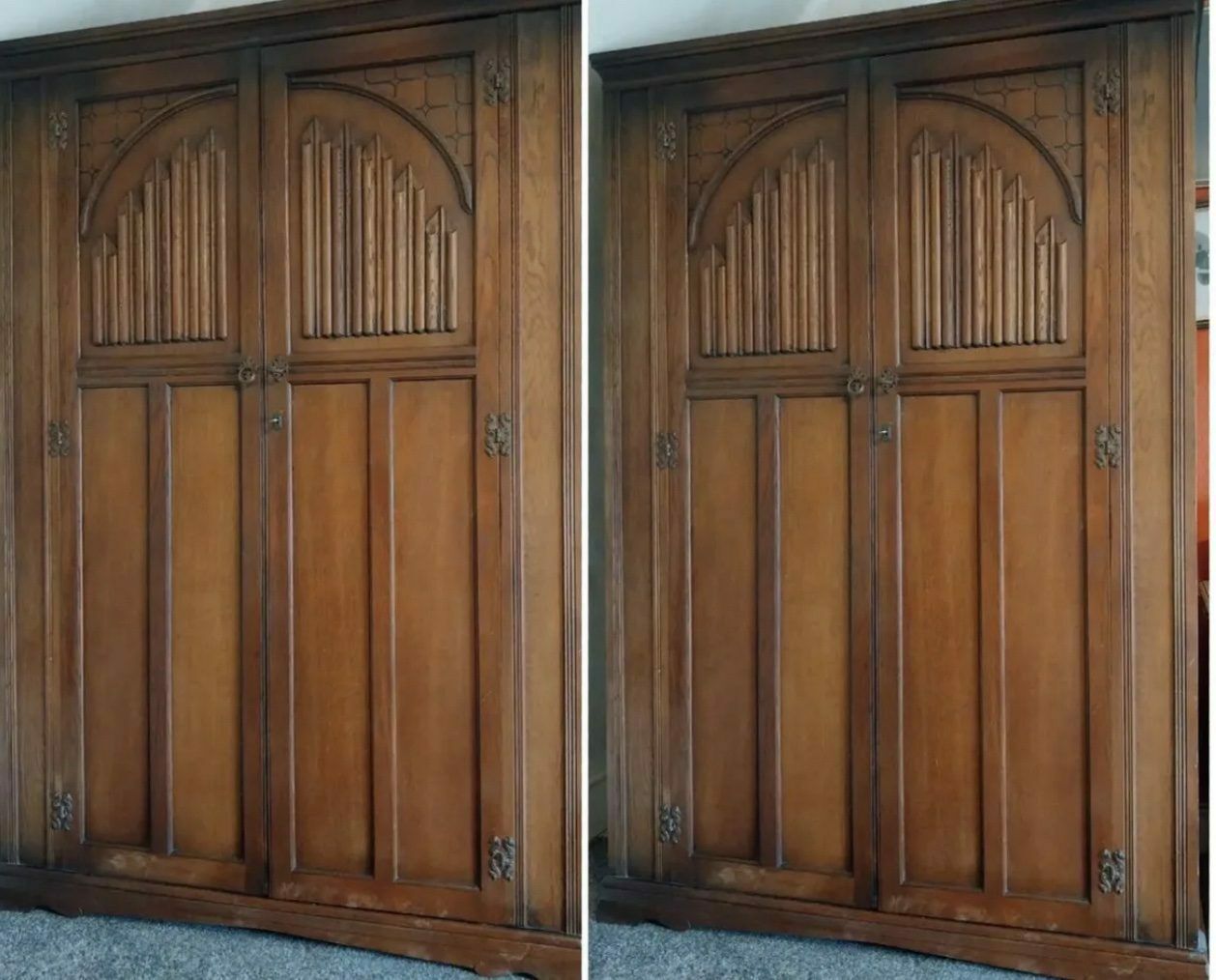 Pair Of Old Charm Linenfold Wardrobes