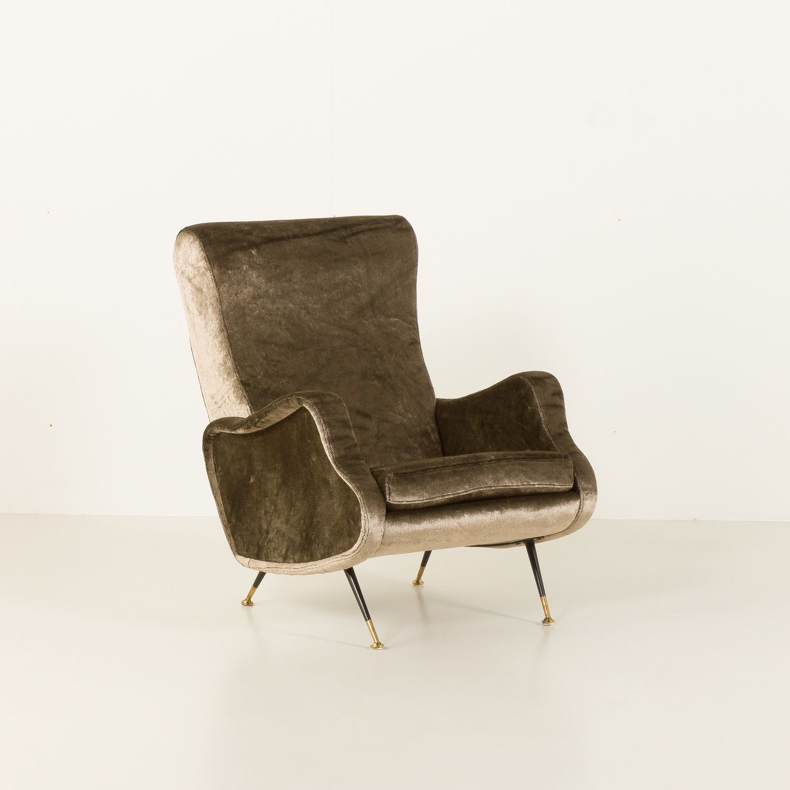 Italian Velevet Mid Century Lounge Chair In The Style Of Marco Zanuso, 1960s