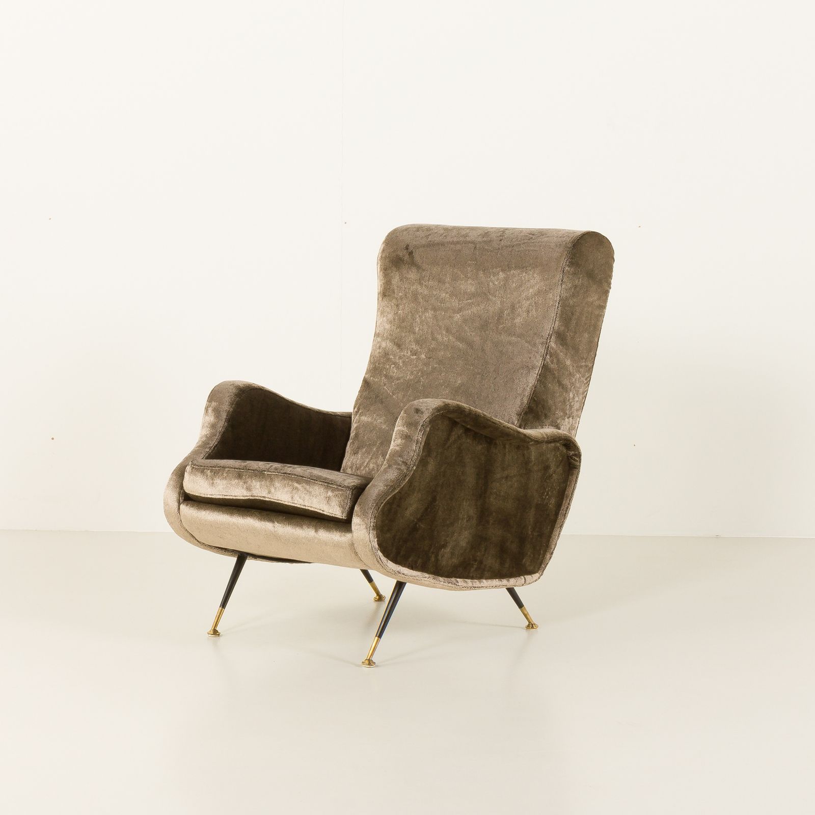 Italian Velevet Mid Century Lounge Chair In The Style Of Marco Zanuso, 1960s photo for sale