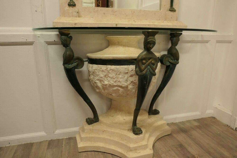 photo furniture Italian Classical Style Console Table And Mirror Set