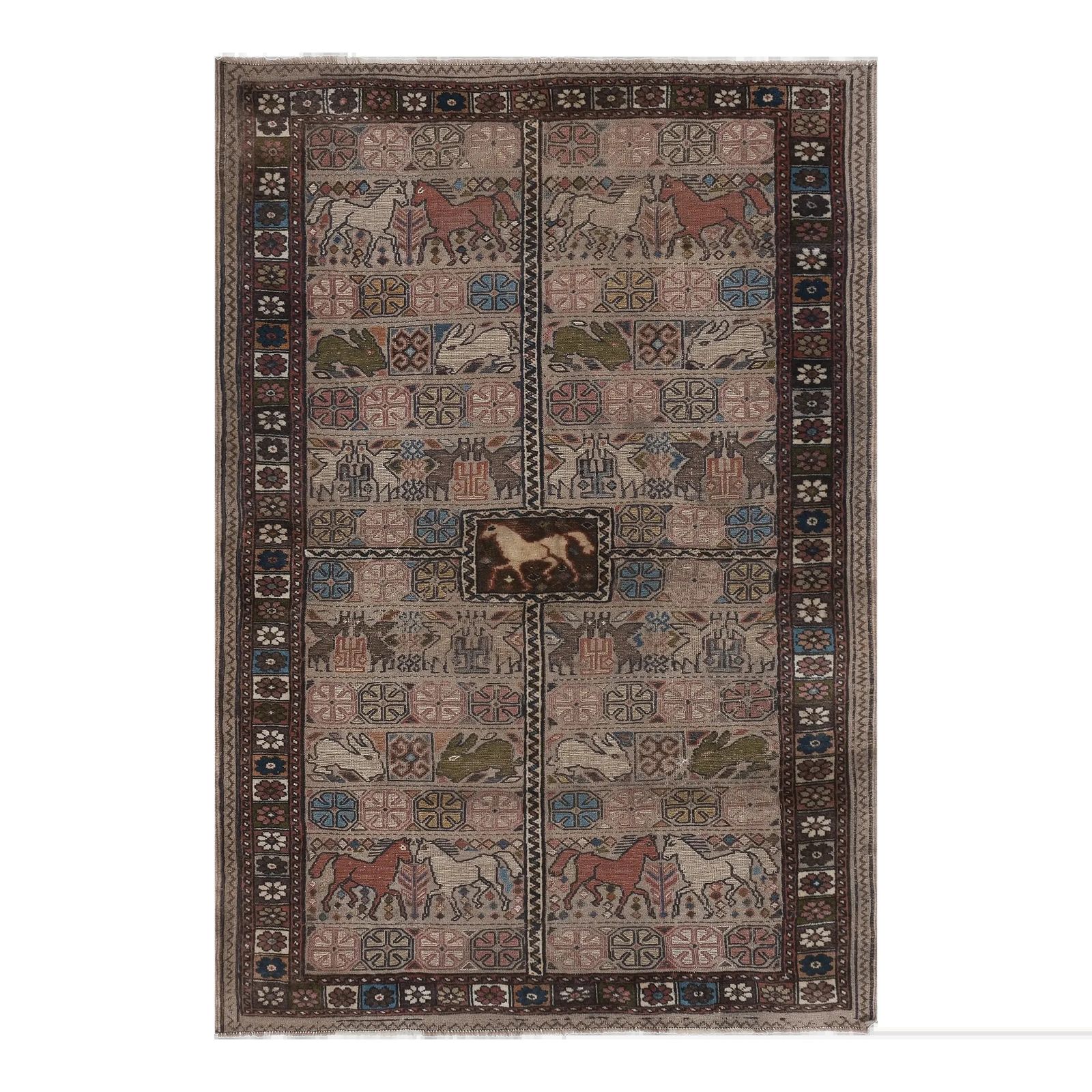 1950s Gabbeh Rug In Animal Pictorials 4'5'' X