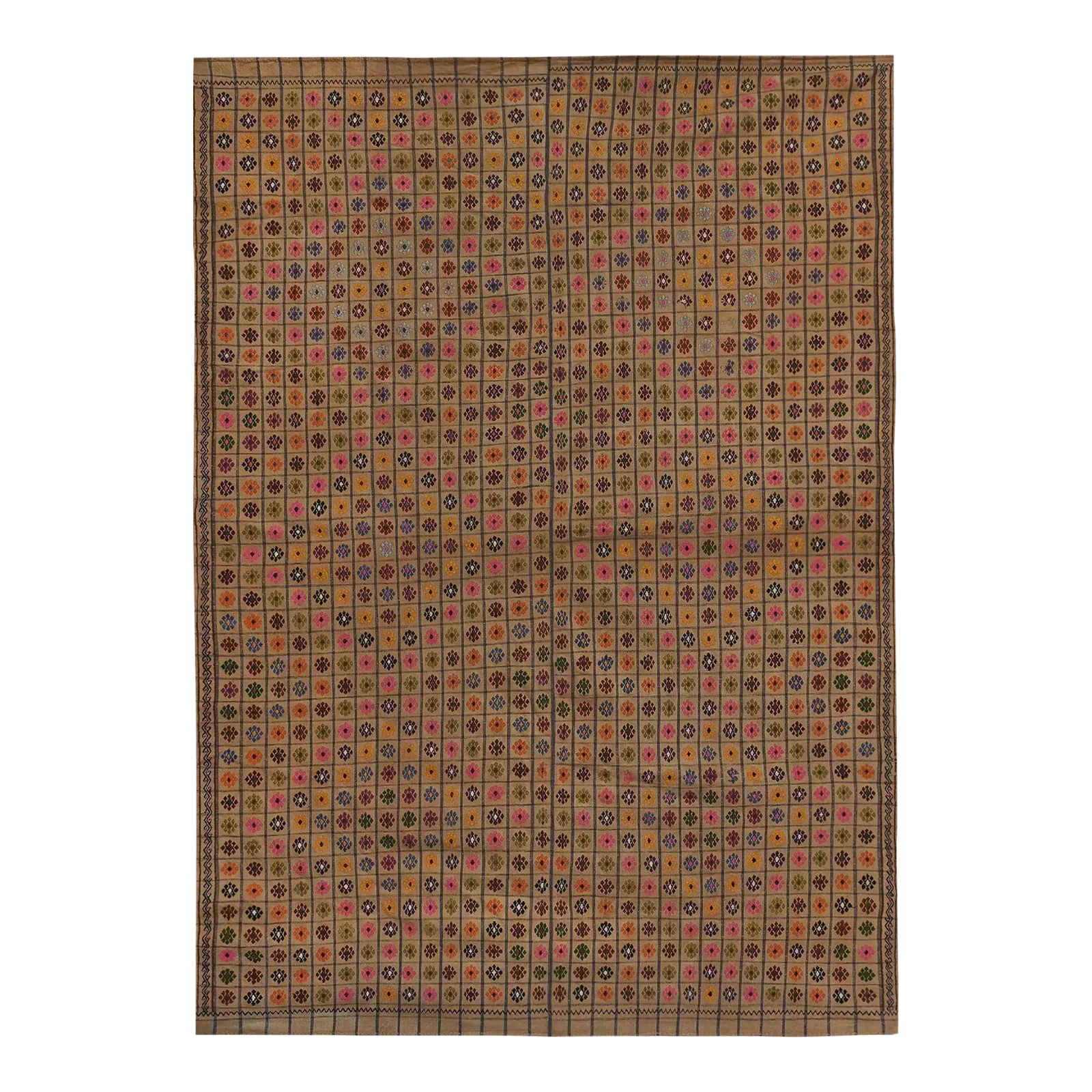 Hand Woven Geometric Turkish Oushak Kilim Wool Rug 7'5'' X 10'8''
