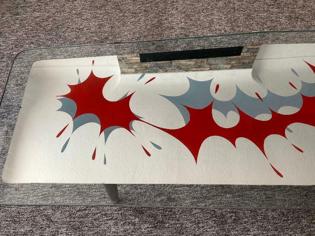 Italian Glass Top Coffee Table With Red And Grey Mid Century Abstract Art photo Furniture