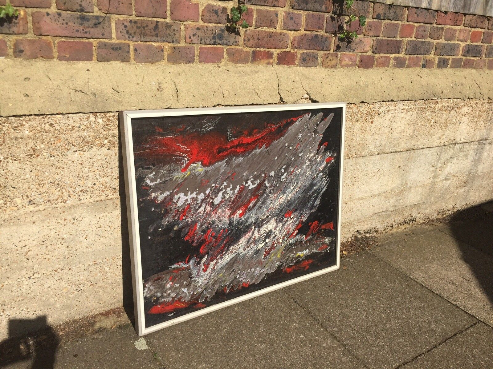Original Mid Century Oil Painting Lava Mix Media Retro Belgian European School photo for sale