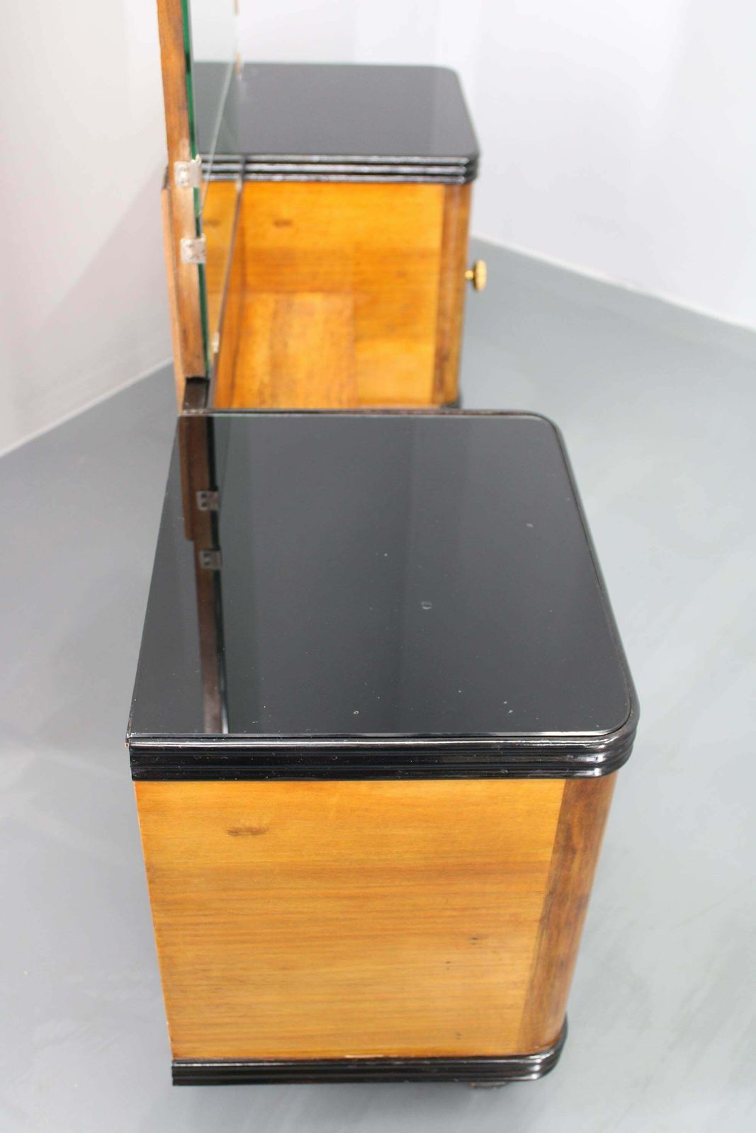 photo for sale 1940s Italian Art Deco Mirror Cabinet In Walnut Finish