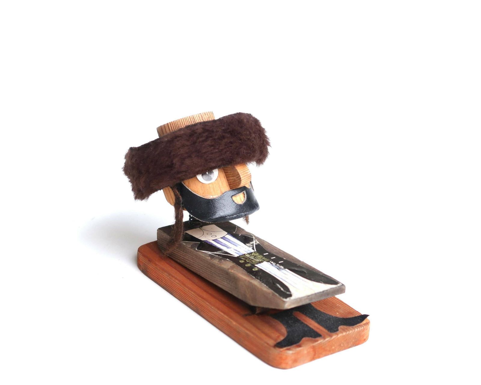 Frank Meisler Houten Bobblehead Figuur: Israëlische Man, Memoklem, Ca. Jaren 1960 / Sculptuur, Israël, Bobble Head, Joods Kunst