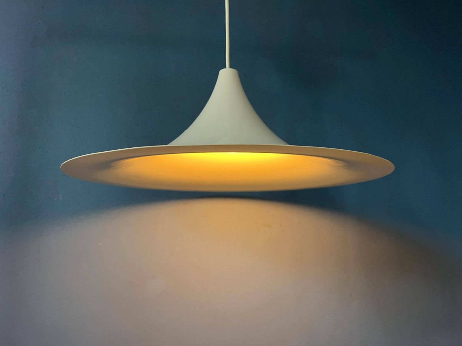 Mid Century Beige Space Age Witch Hat Pendant Light