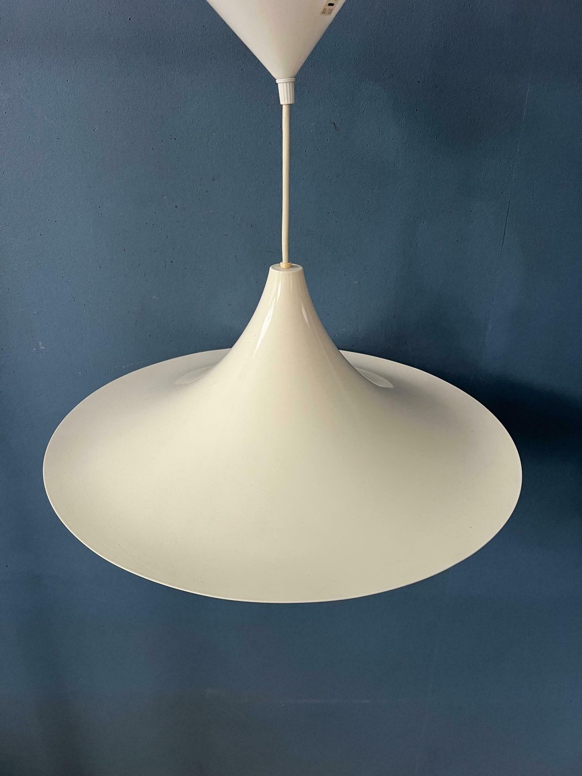Mid Century Beige Space Age Witch Hat Pendant Light photo vinterior