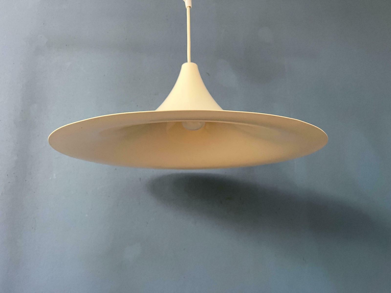 Mid Century Beige Space Age Witch Hat Pendant Light photo vintage