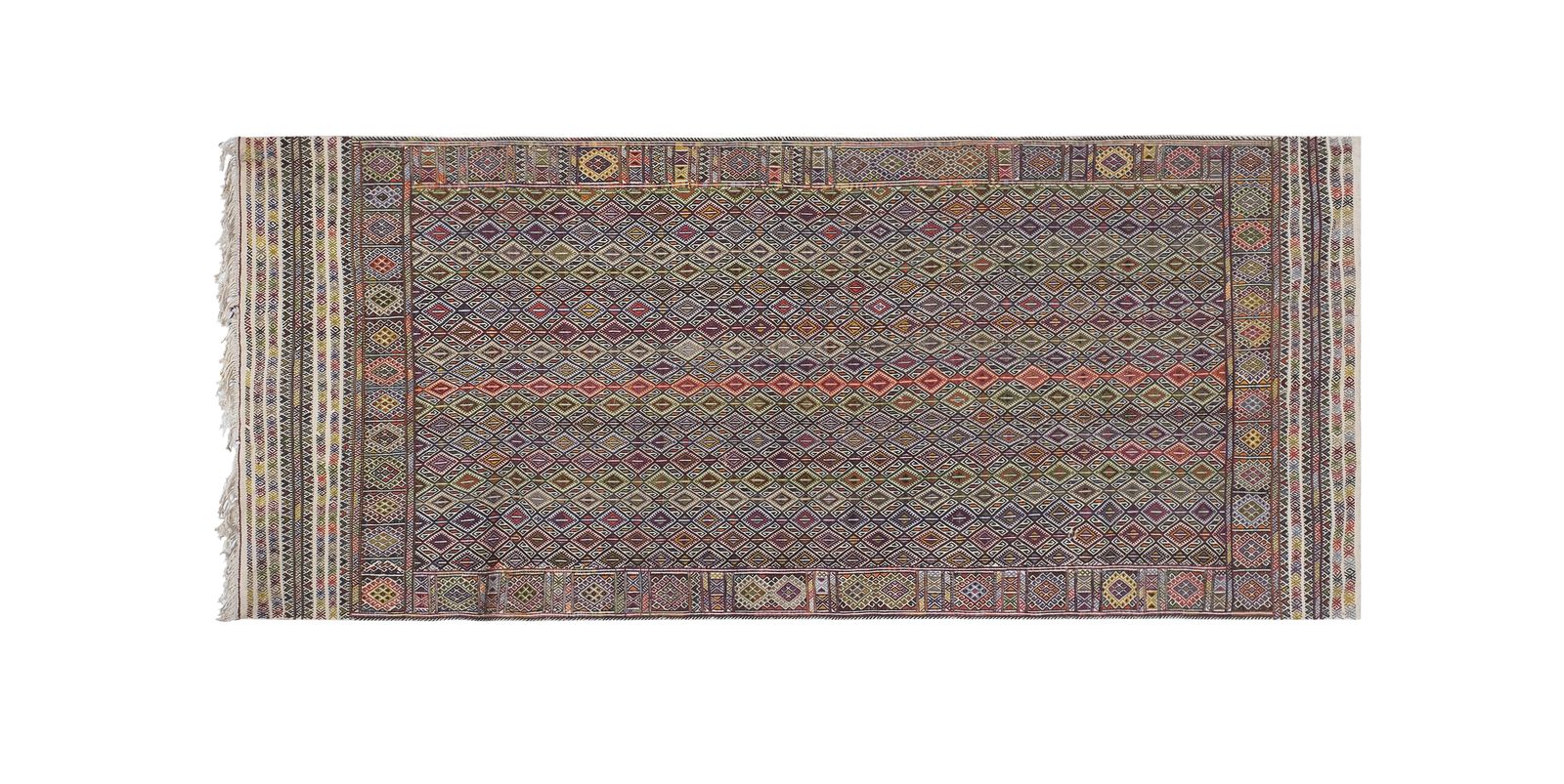 Vintage Turkish Kilim Jajim Rug With Geometrical Design 5'1" X 11'9" photo Textiles