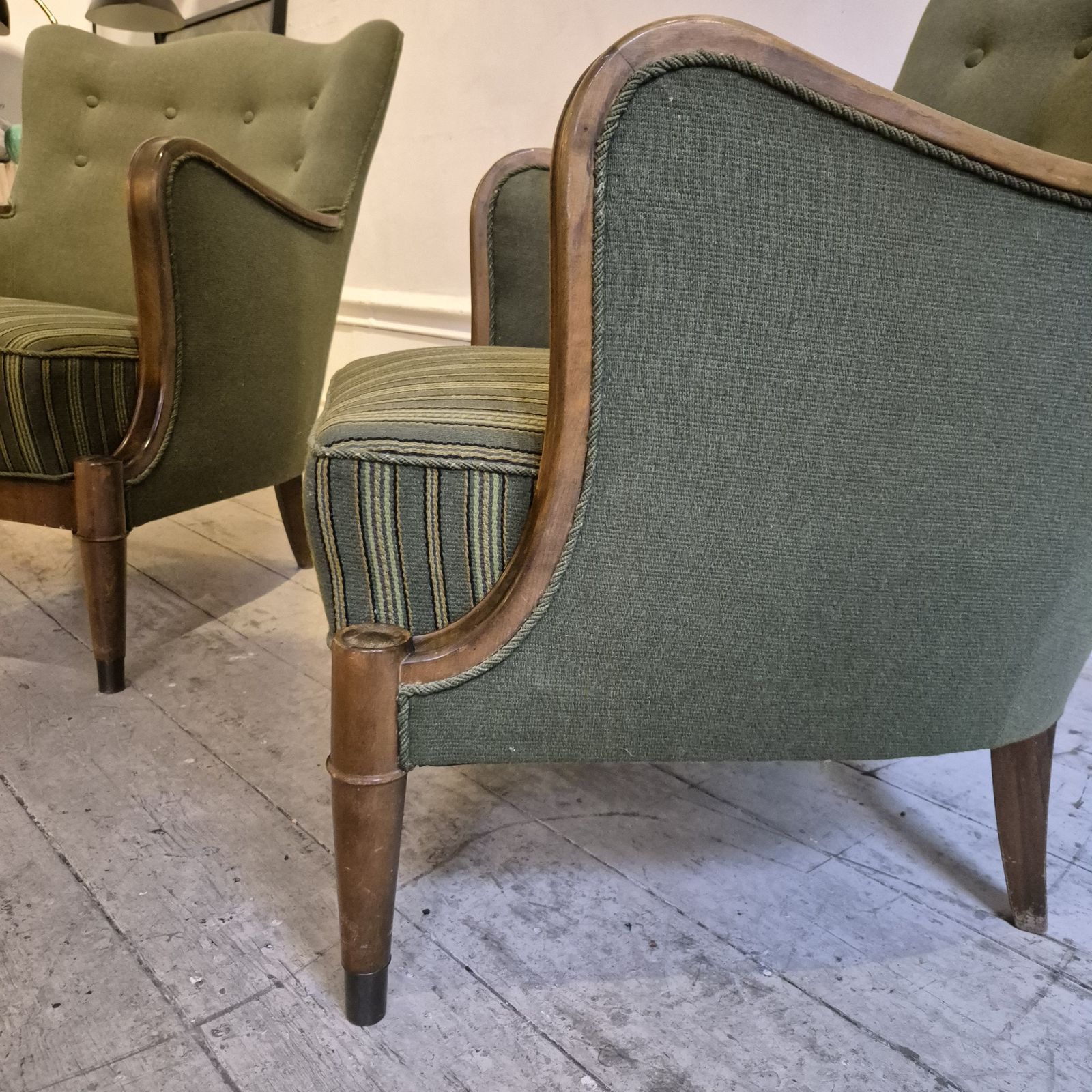 Danish Modern Armchairs By Alfred Christensen. Beautiful Shape, Brass Feet. photo Furniture