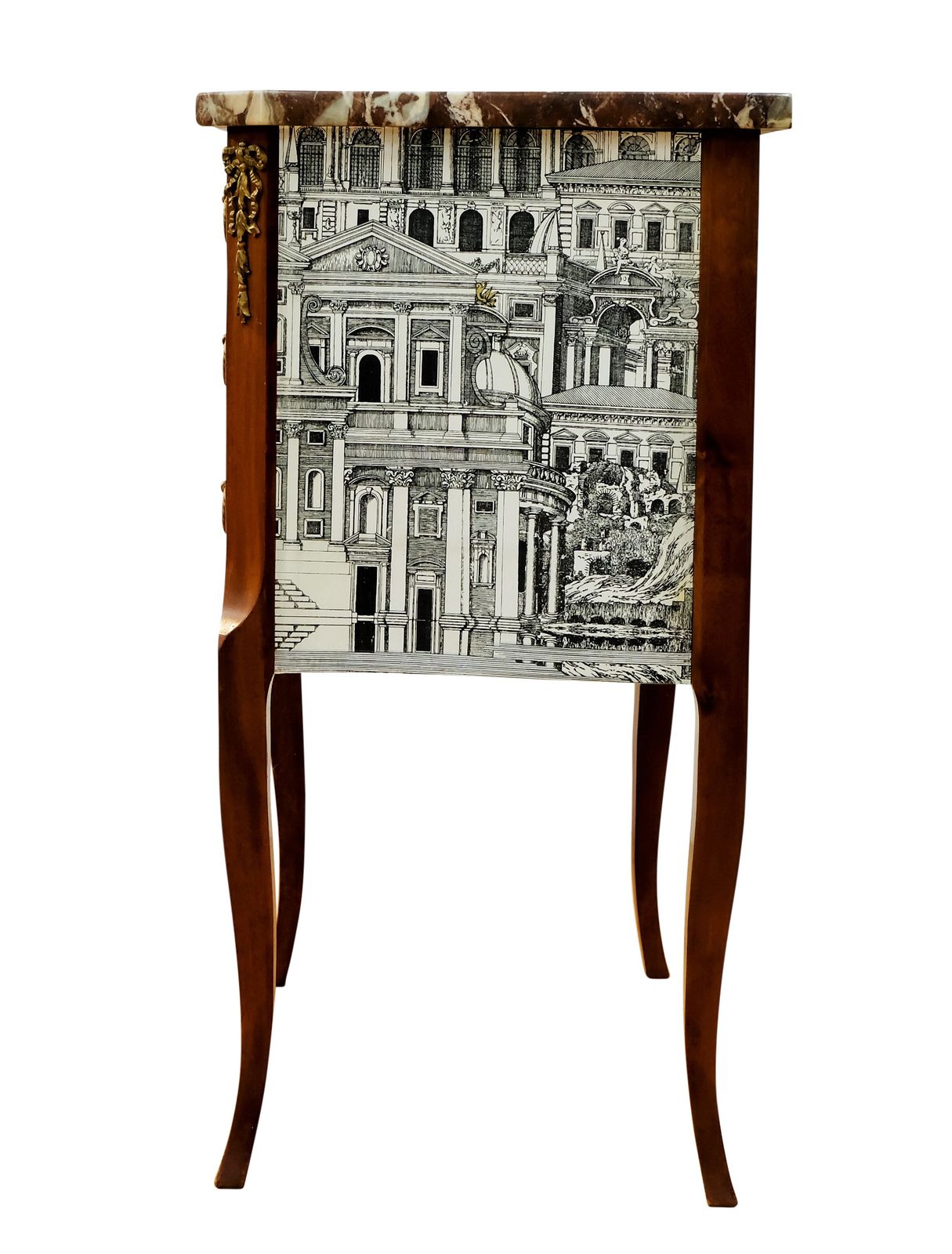 Louis XV Style Chest With Fornasetti Pattern Of Ancient Rome And Marble Top photo furniture