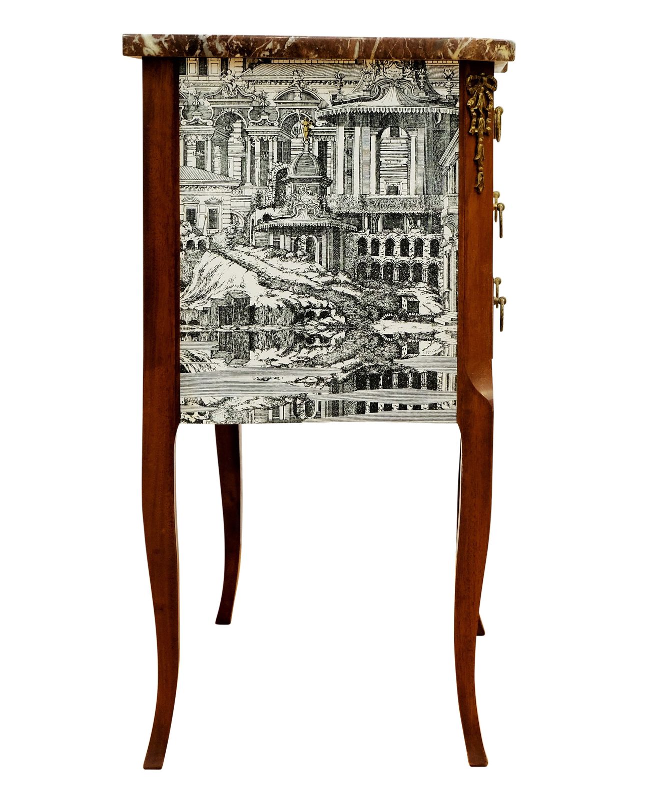 Louis XV Style Chest With Fornasetti Pattern Of Ancient Rome And Marble Top photo vinterior