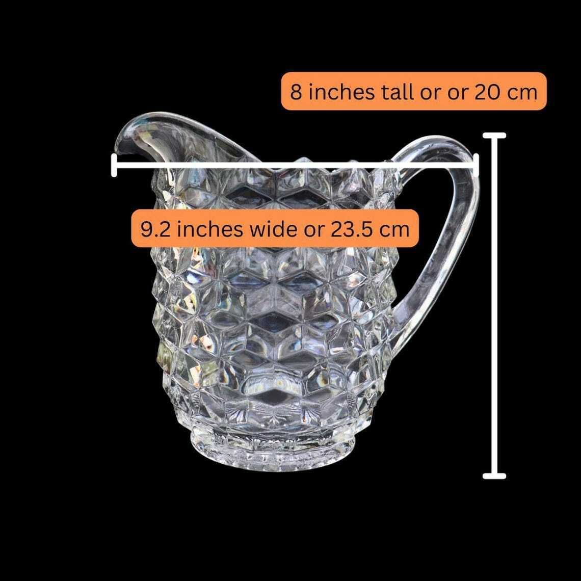 Large Fostoria American Clear Glass Pitcher Jug 8'' Tall 2 Litres, Granma Chic Large Cubes Pitcher photo for sale