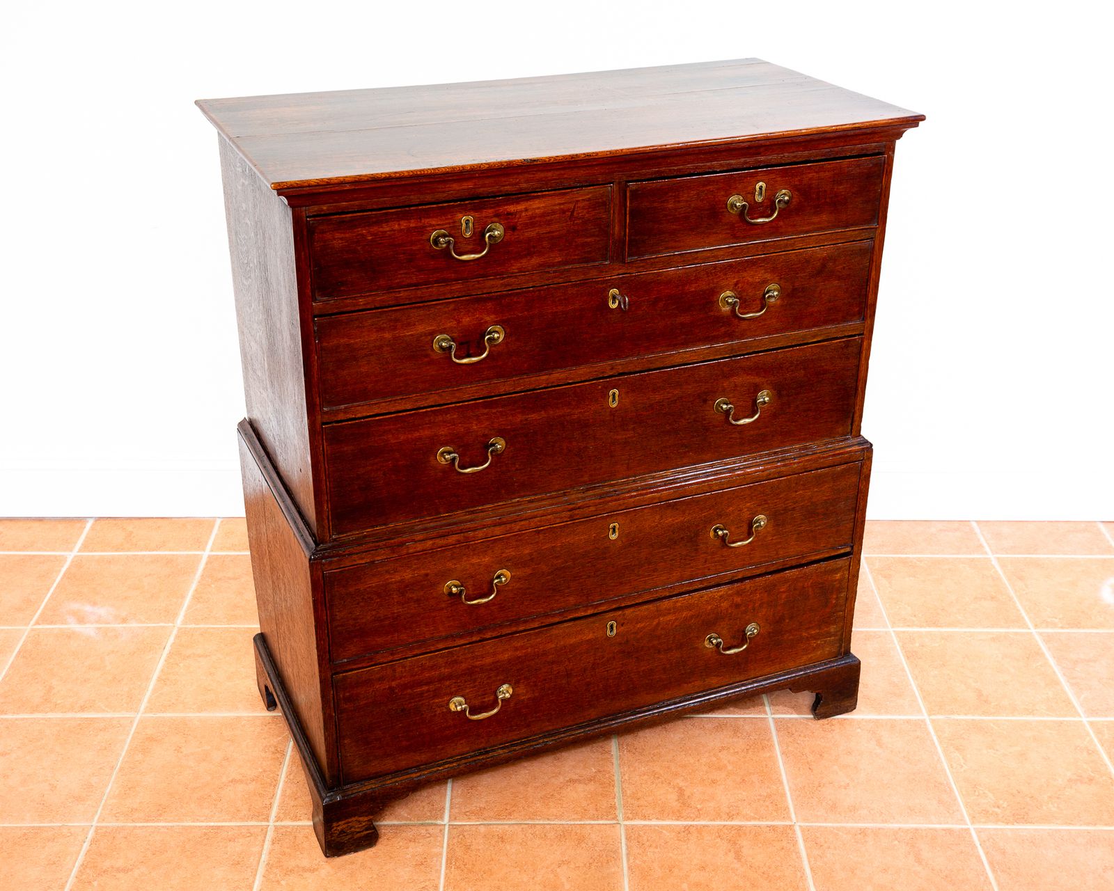 Georgian Oak Chest On Chest Of Drawers 1750 Antiqu.E Storage Country House Commode Tallboy Farmhouse Rusti.C Six Drawers Brass George II photo buy