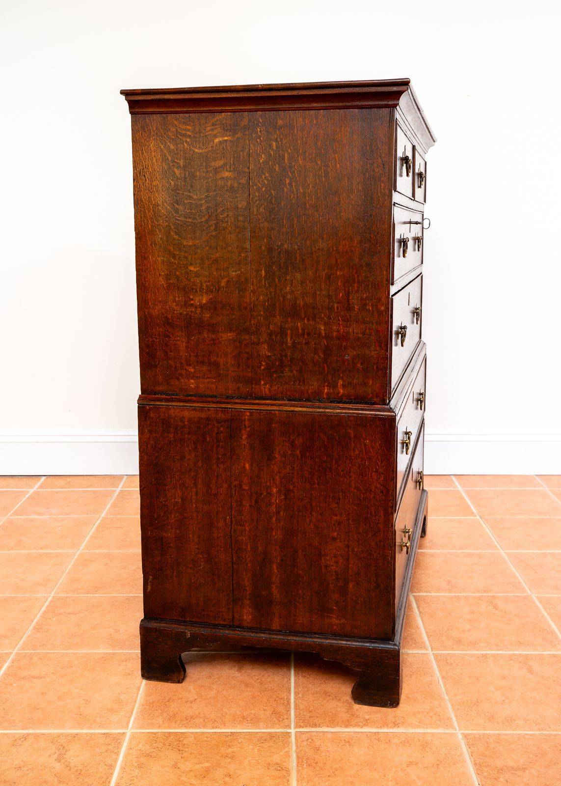 Georgian Oak Chest On Chest Of Drawers 1750 Antiqu.E Storage Country House Commode Tallboy Farmhouse Rusti.C Six Drawers Brass George II photo Furniture