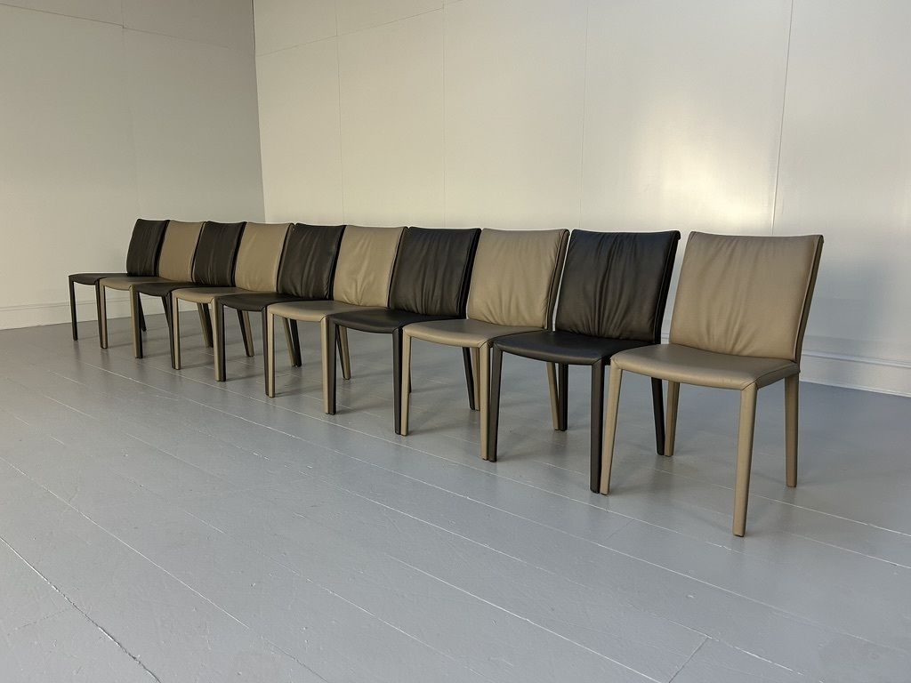 Suite Of 10 Cattelan Italia “Italia” Dining Chairs – In Mid & Dark Grey Leather