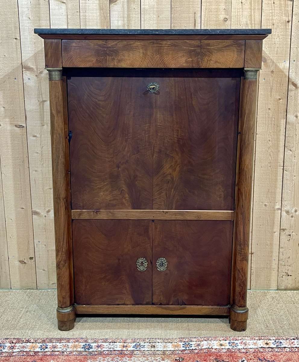 Empire Period Secretary In Walnut, Oak And Black Marble photo furniture