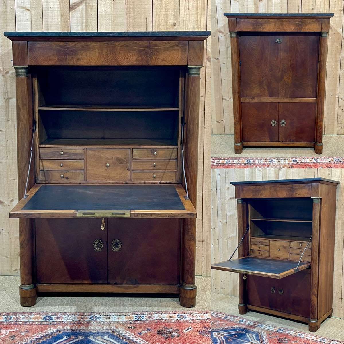 Empire Period Secretary In Walnut, Oak And Black Marble