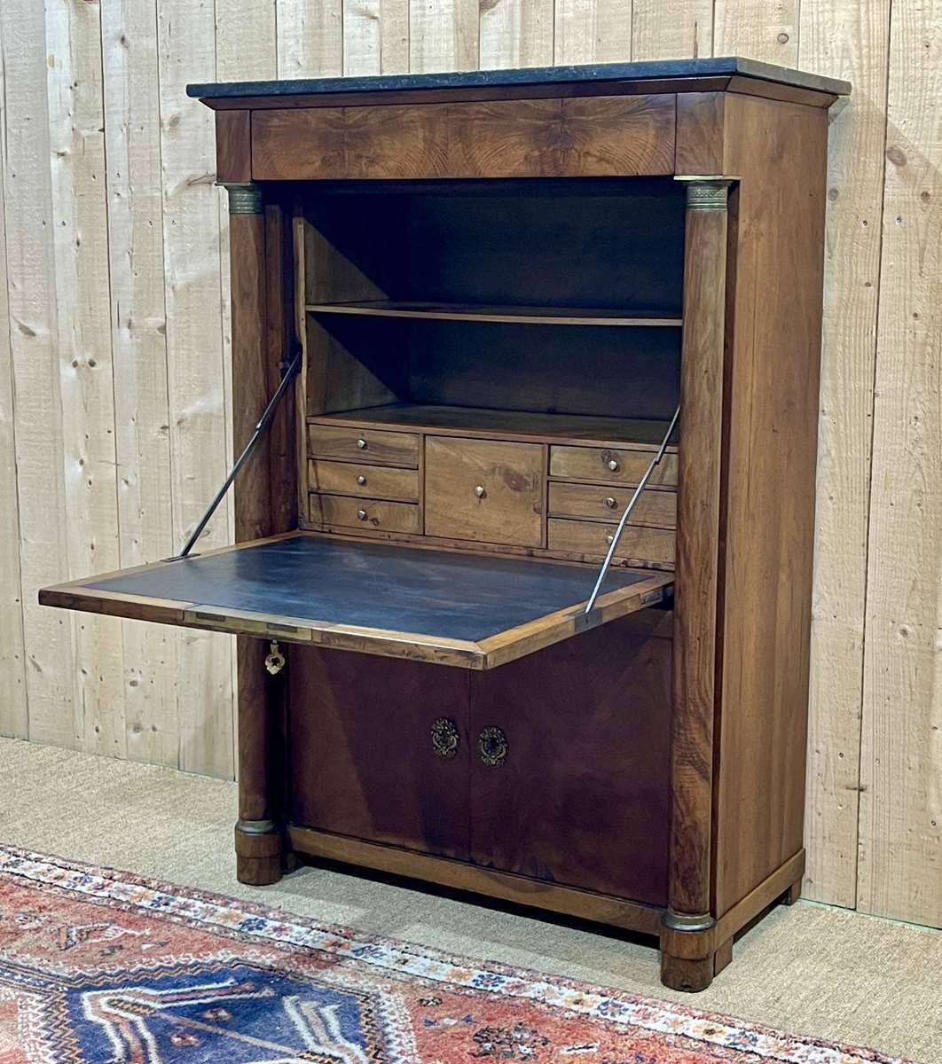 Empire Period Secretary In Walnut, Oak And Black Marble photo buy