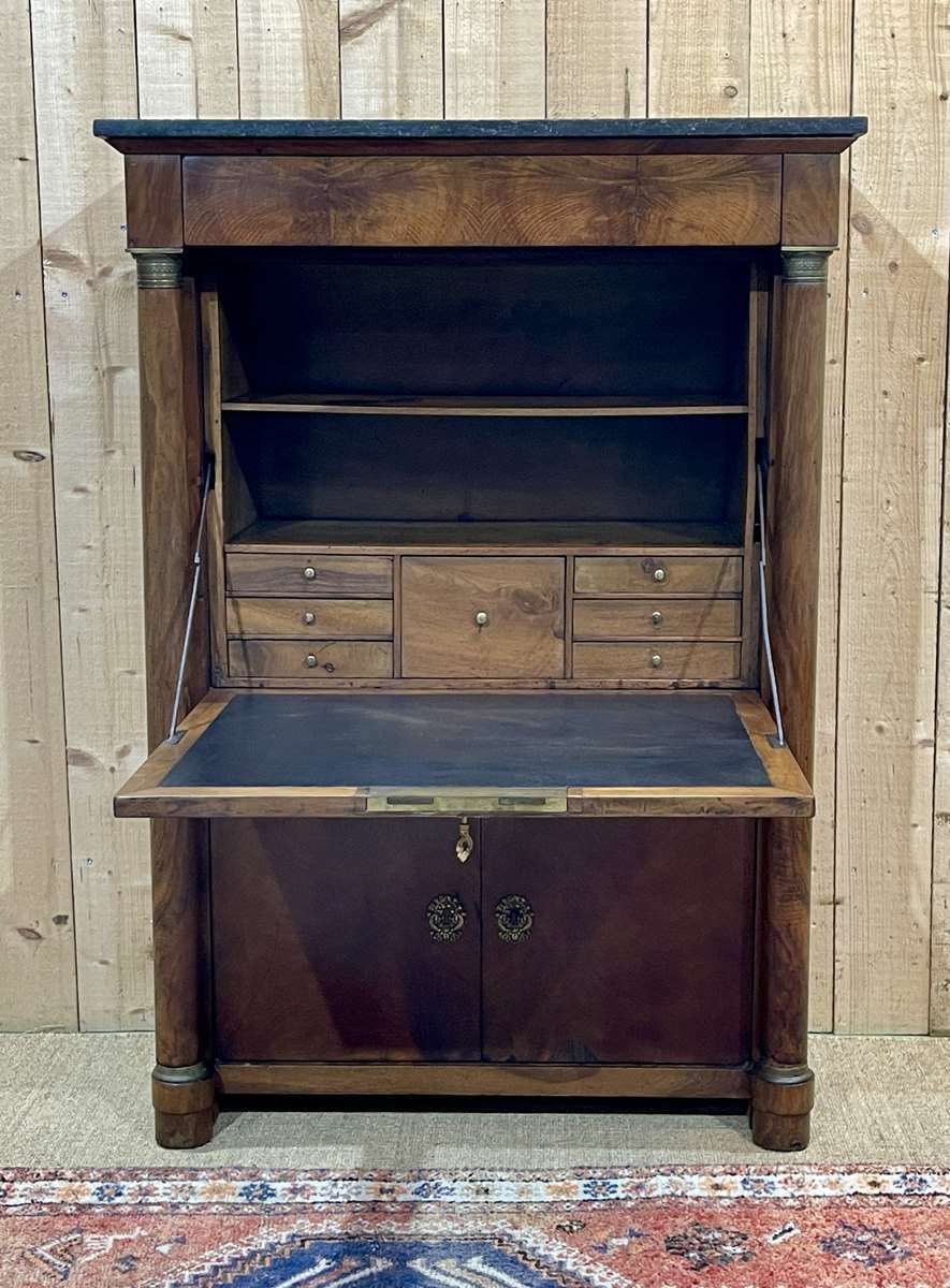 photo furniture Empire Period Secretary In Walnut, Oak And Black Marble