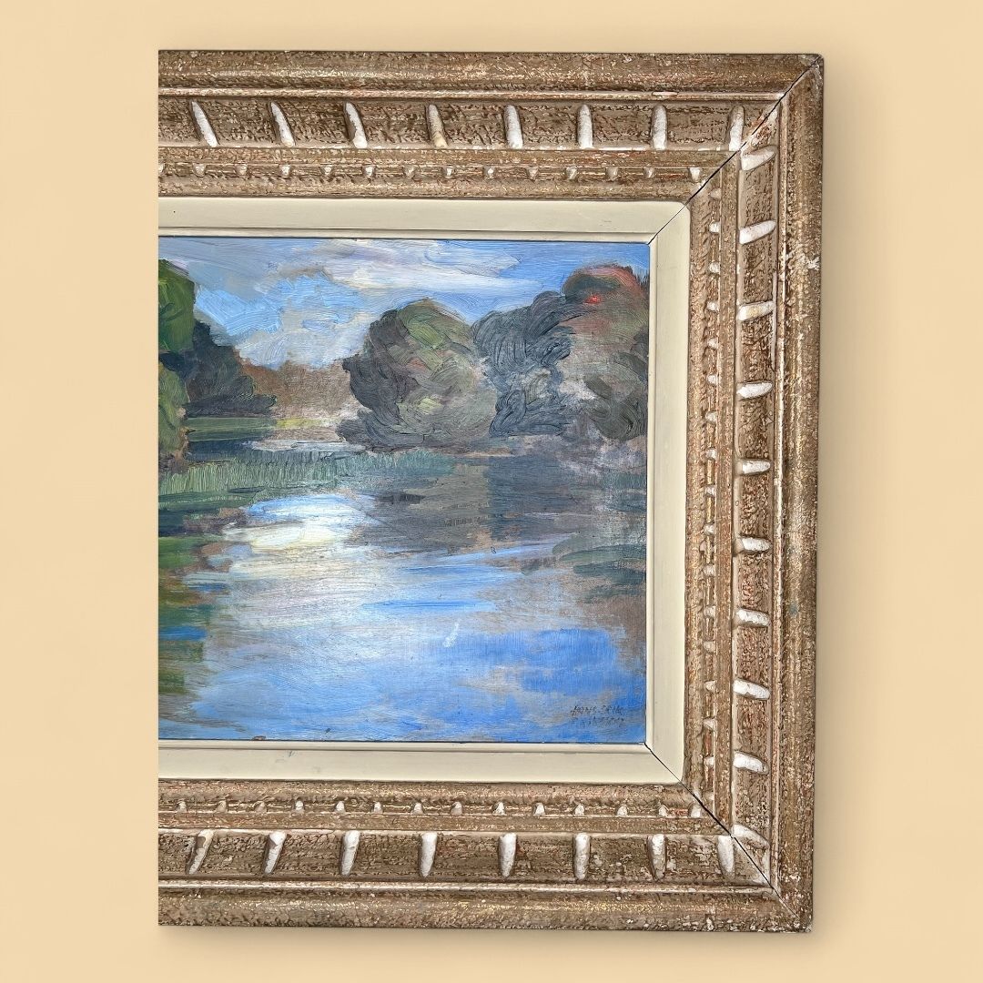 Lake Landscape, Oil On Board Painting photo for sale