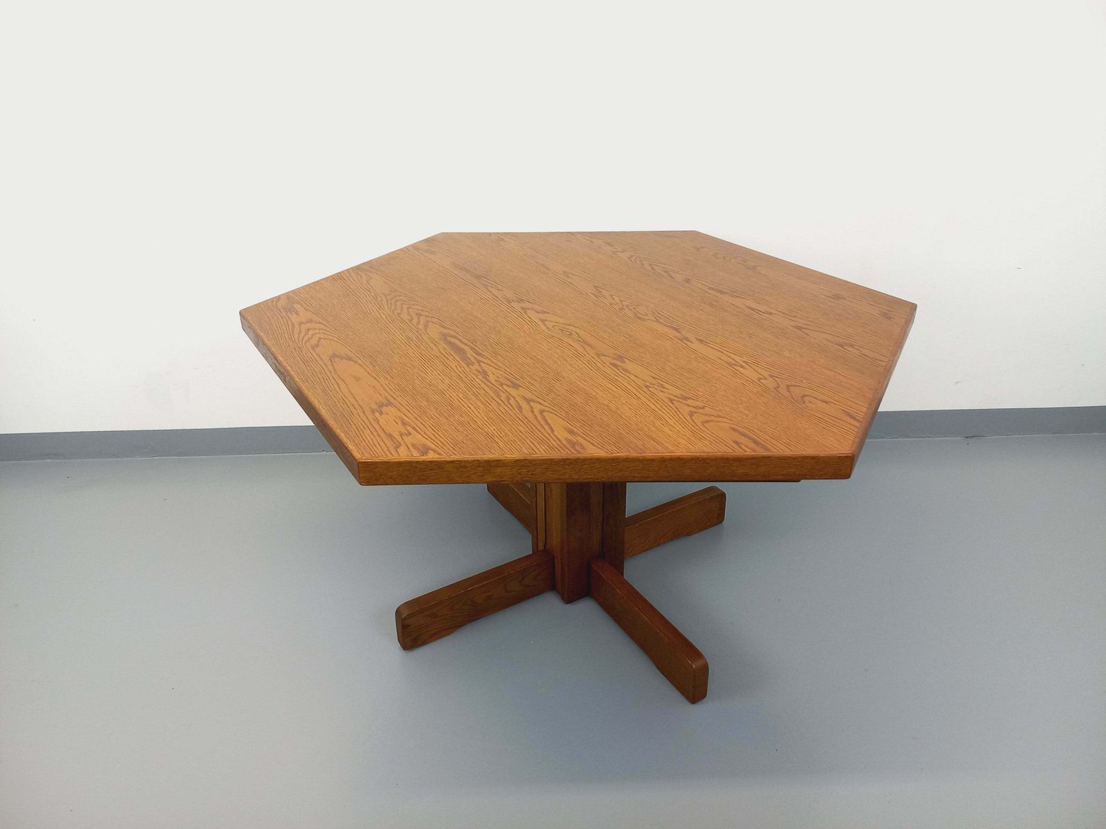 Hexagonal Oak Table, 1980s, Vintage