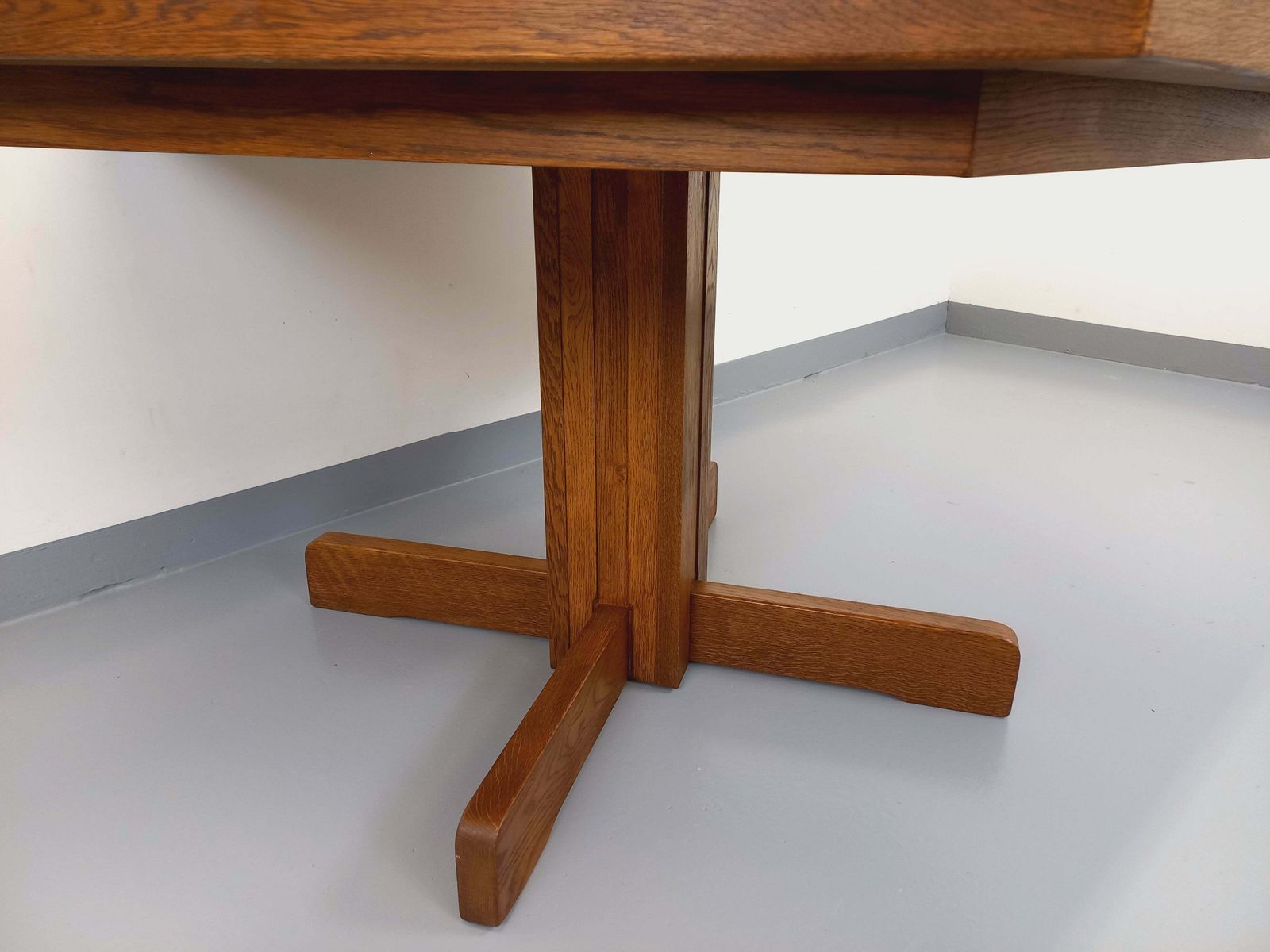 Hexagonal Oak Table, 1980s, Vintage photo Furniture