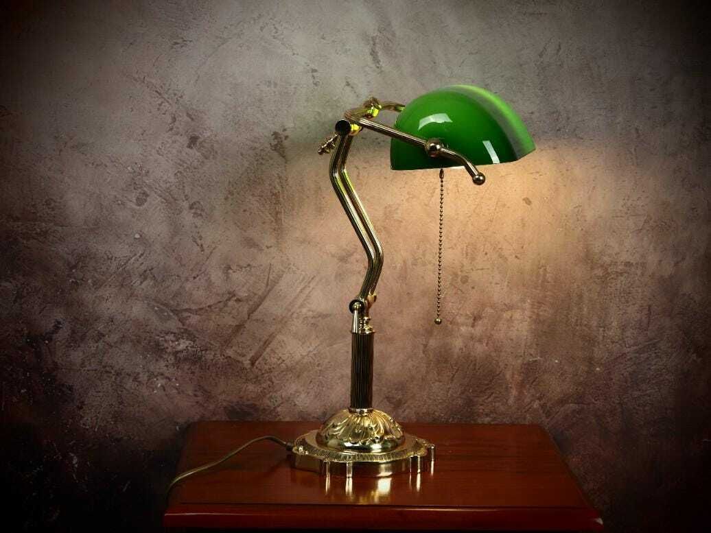 Banker Dark Brass Desk Lamp With Green Glass Shade – Elegant Office Décor, Perfect Gift For Students Or Professionals photo furniture