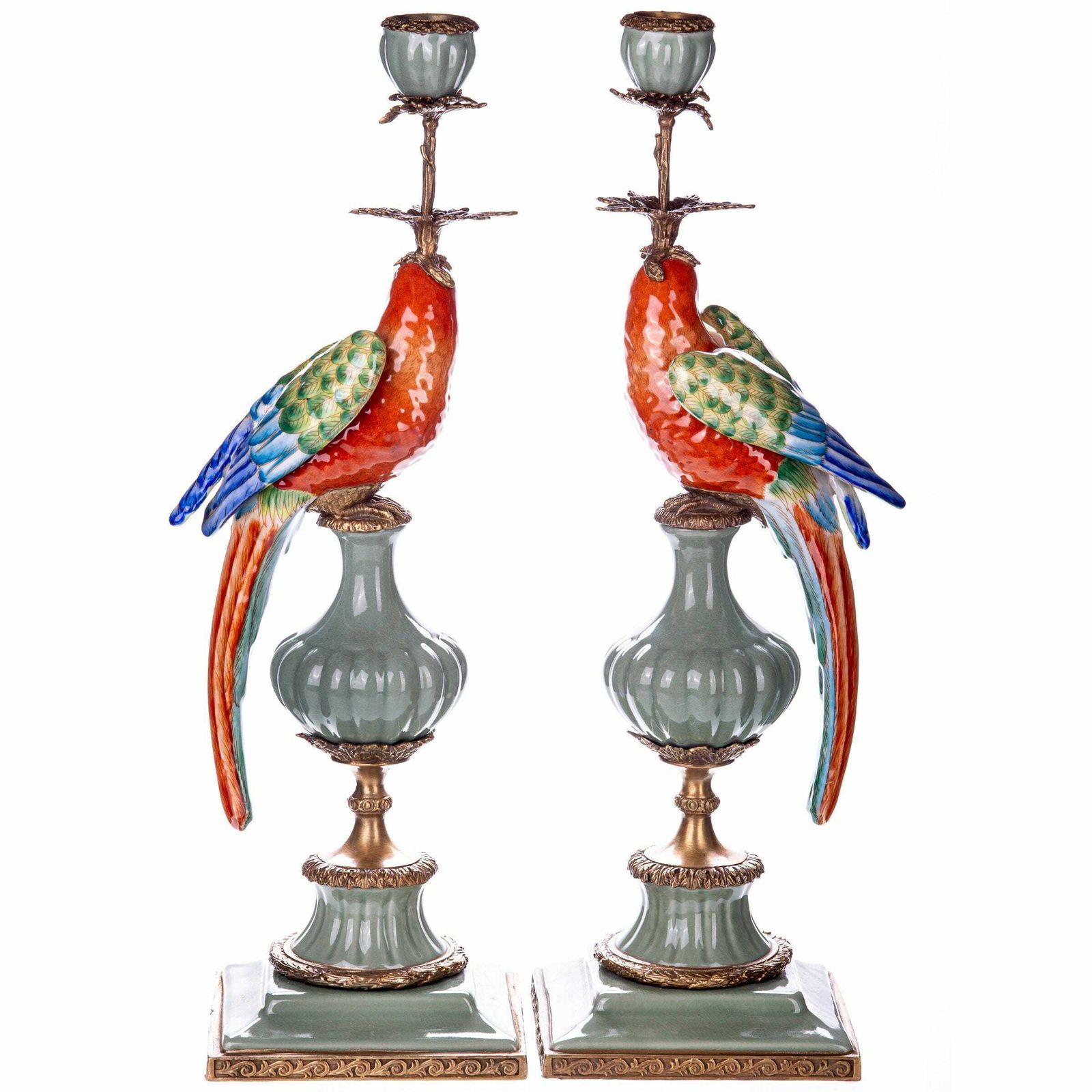 Porseleinen en bronzen papegaai kandelaars – set van 2, geschikt als cadeau voor verzamelaars en bijzondere gelegenheden photo Woonaccessoires