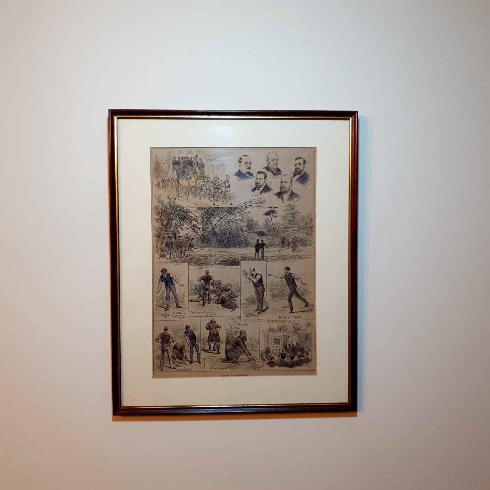 J.F Weedon Hand Colour Lithograph Print Dated 1888 Rare Quoits Match Hampstead photo furniture
