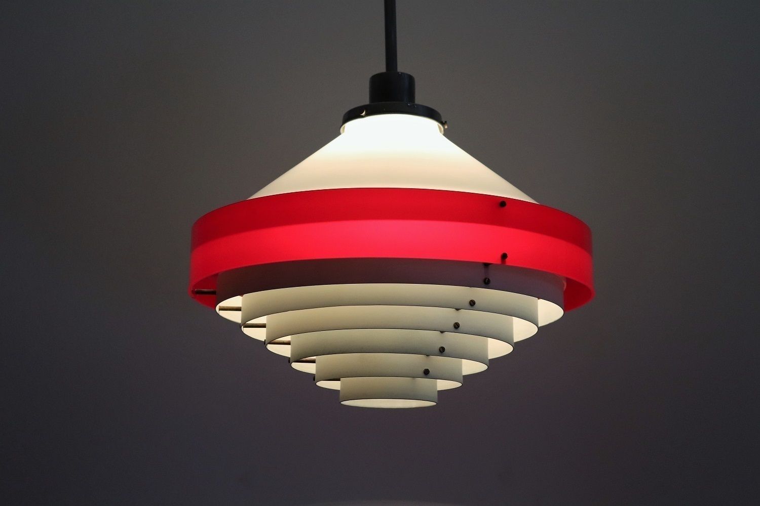 Italian Midcentury Pendant Lamp In Acrylic, Aluminium And Brass By Stilnovo, 1950s photo for sale