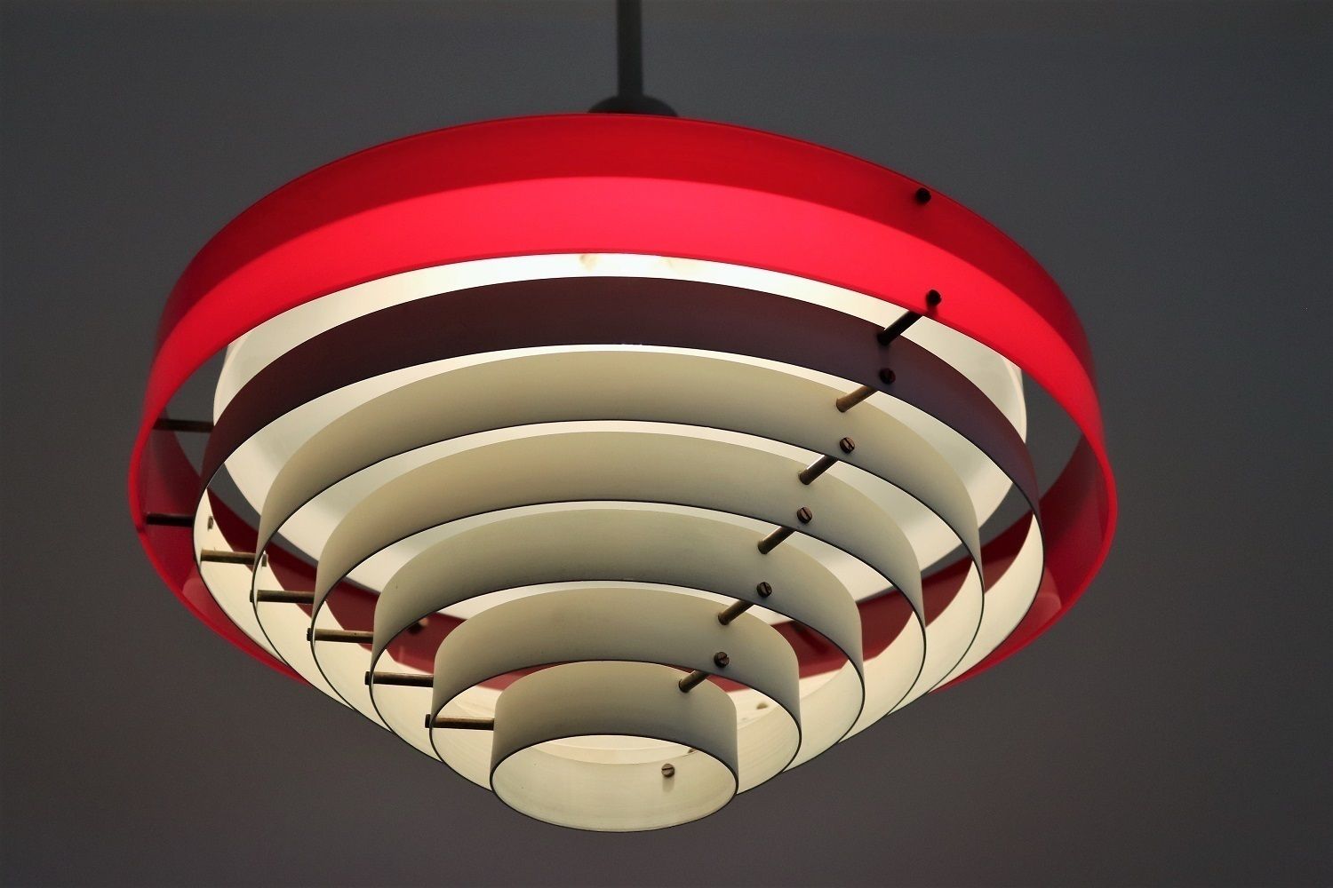 990.0 Italian Midcentury Pendant Lamp In Acrylic, Aluminium And Brass By Stilnovo, 1950s photo