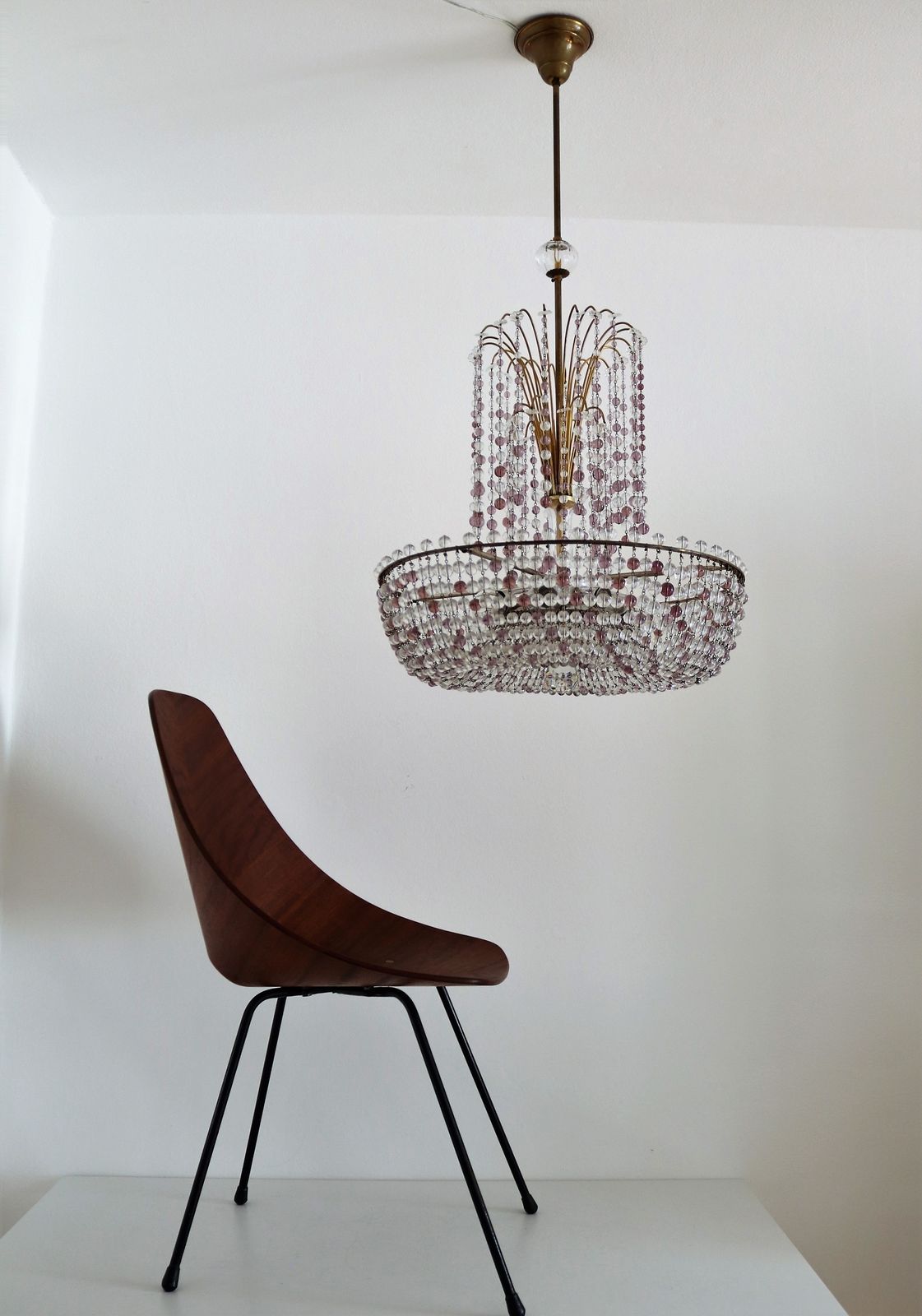 photo vinterior Italian Handcrafted Murano Art Nouveau Waterfall Chandelier In Brass And Crystal