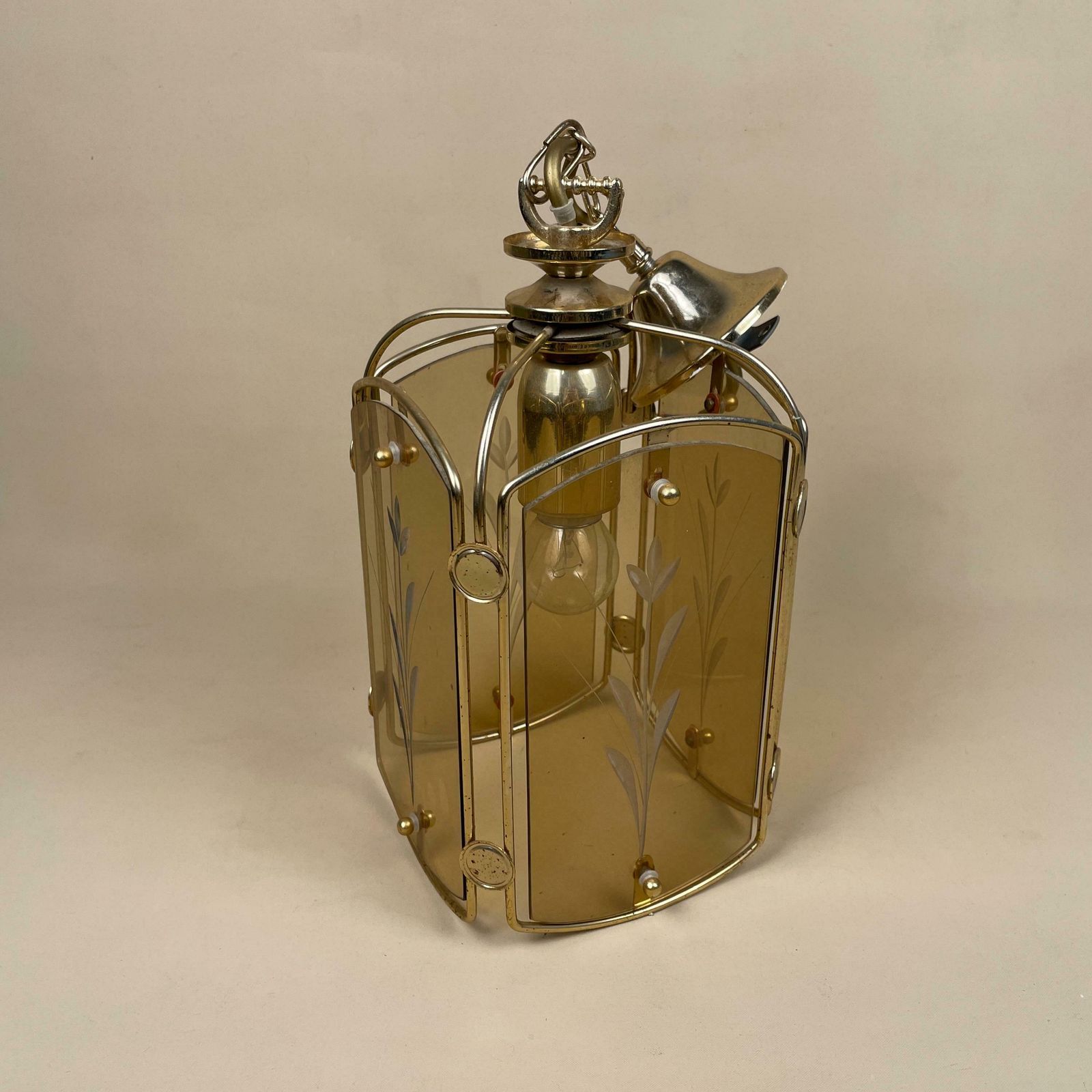 Retro Ceiling Light Lantern Metal Gold Brass Lamp Indoor Glass Vintage Antique Pendent Lamp Lights Ornate Detail Yellow Cut Glass photo 55.0