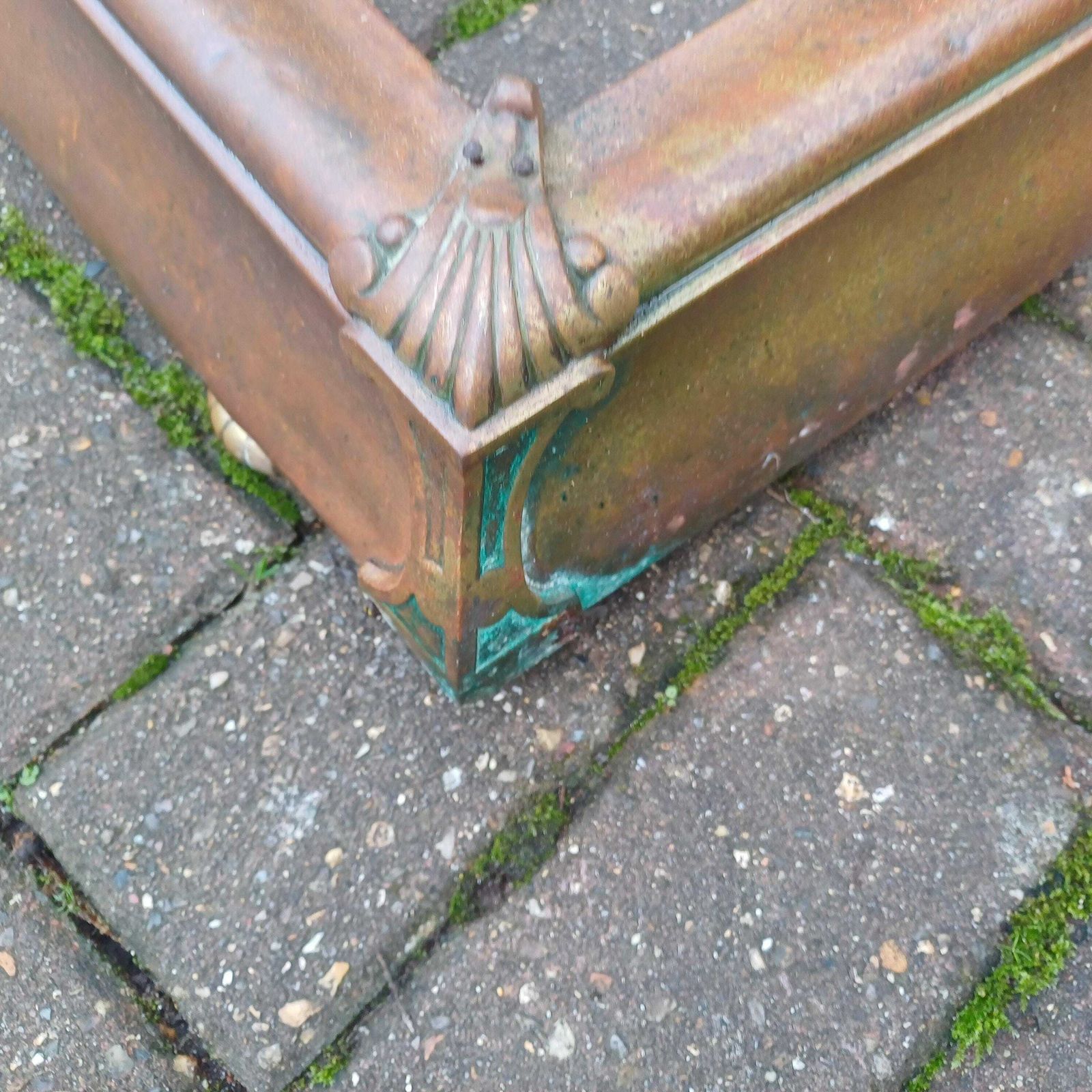 Stunning Age Worn Brass Fireplace Fender With Original Gold Patina photo for sale
