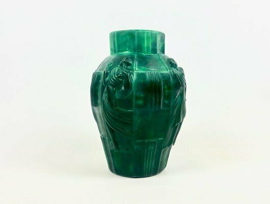 Art Deco Malachite Glass Ingrid Vase Attributed To Artur Pleva For Curt Schlevogt, 1950s photo furniture