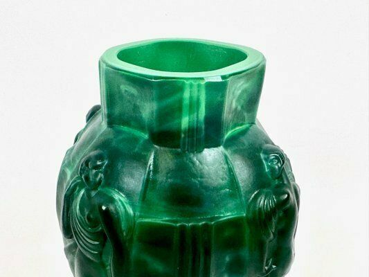 photo vintage Art Deco Malachite Glass Ingrid Vase Attributed To Artur Pleva For Curt Schlevogt, 1950s