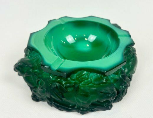 Bohemian Art Deco Malachite Glass Panthers Ashtray Attributed To Heinrich Hoffmann, 1940s photo buy