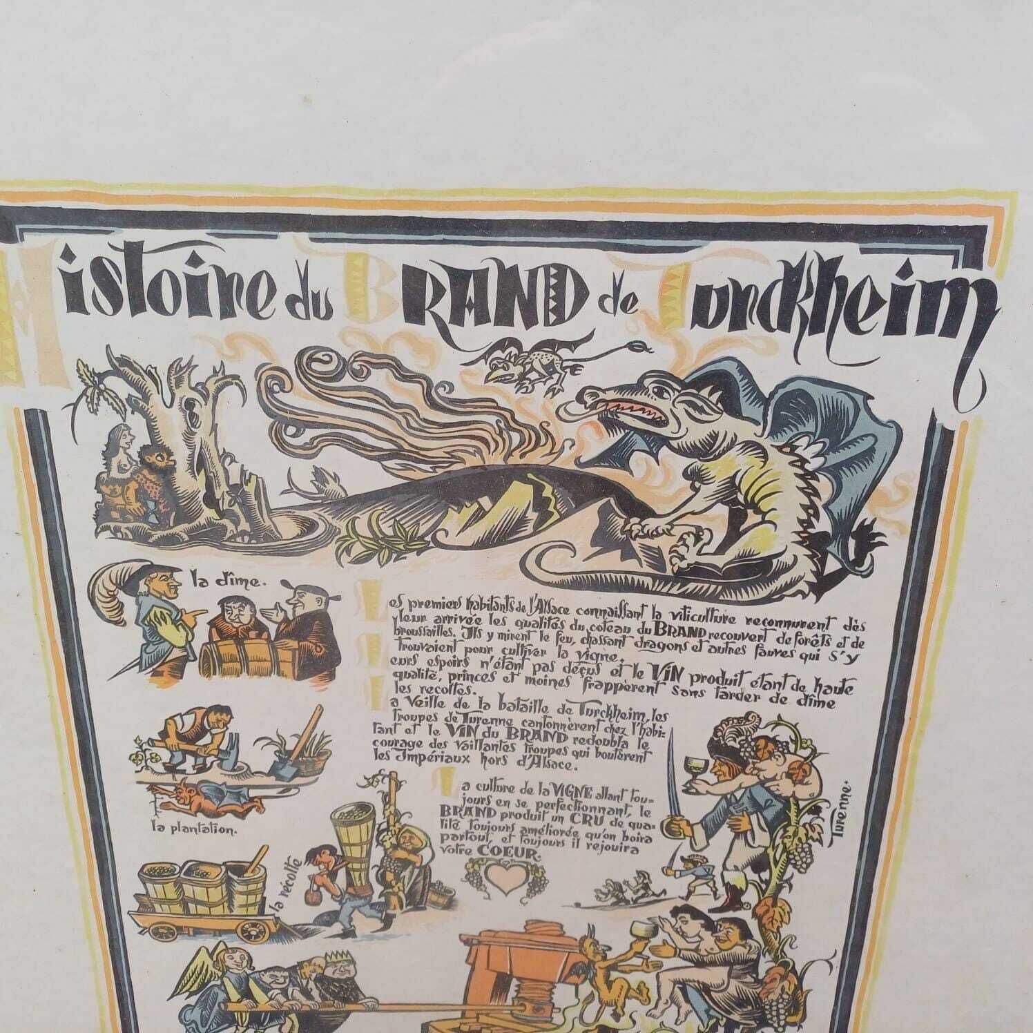 1950 Lithograph By Eugene Noack, Histoire Du Brand De Truckheim, French Alsace Vineyard Promotion   Limited Edition Framed Vintage Print