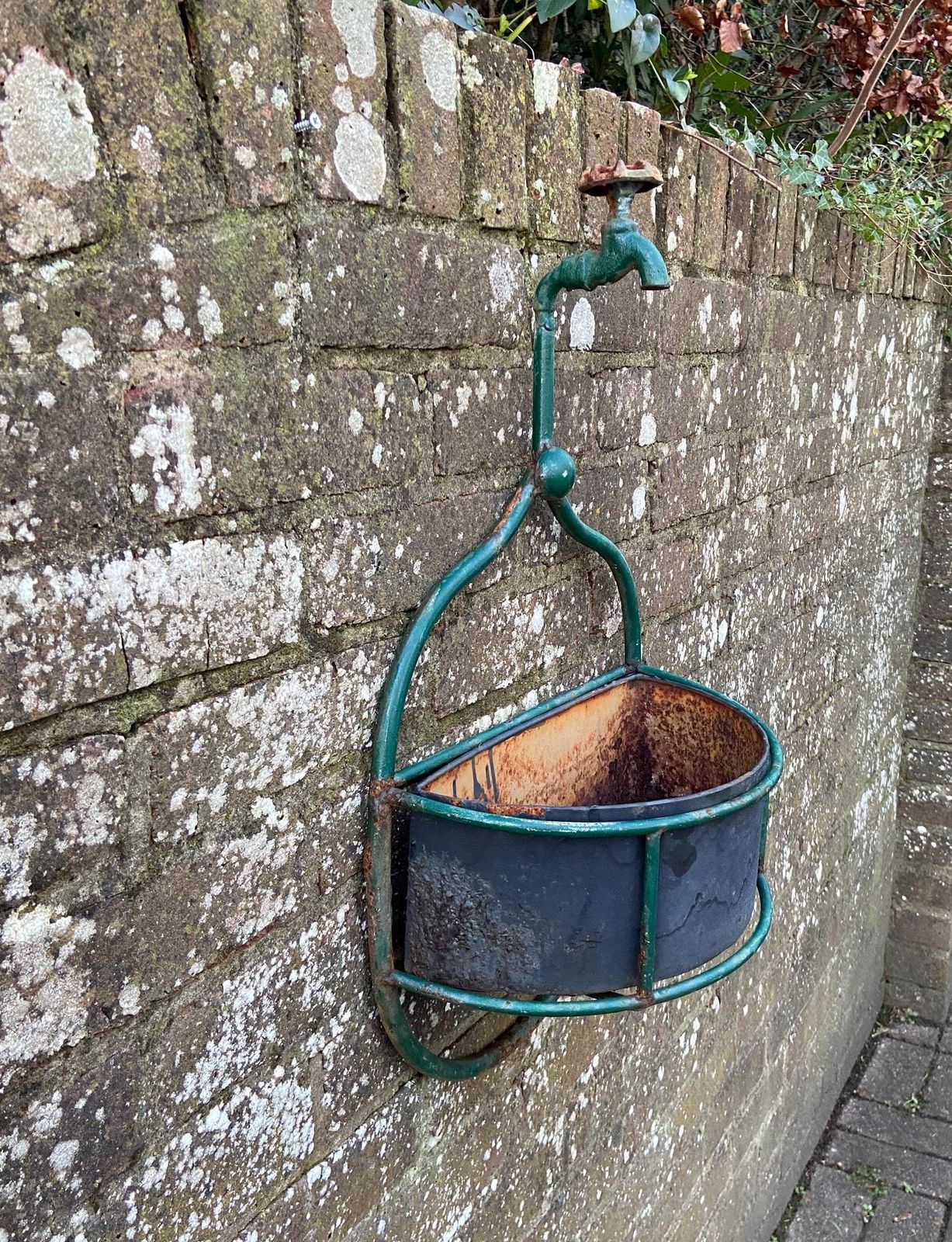 Unique Vintage Planter   Fire Hose Tap And Metal Basket   Wall Plant Basket, Outdoor Planter, Plant Pot