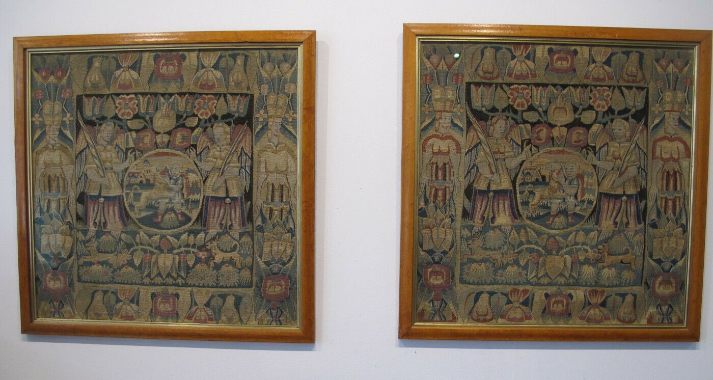 A Pair Of Rare 17th Century North German Tapestry Cushions photo Art