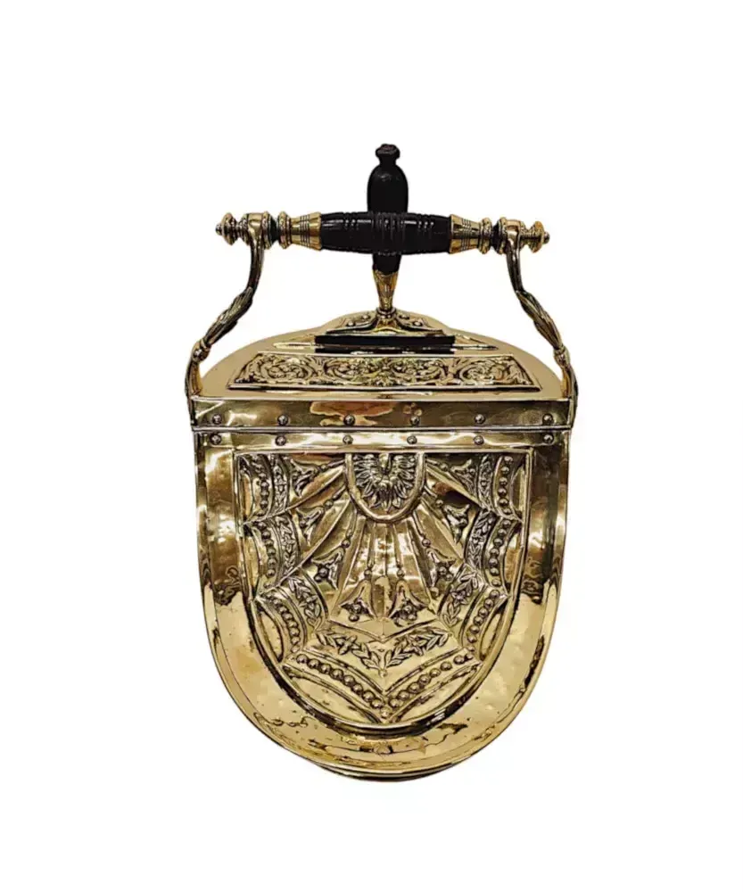 A Very Rare 19th Century Brass Lidded Coal Scuttle photo for sale
