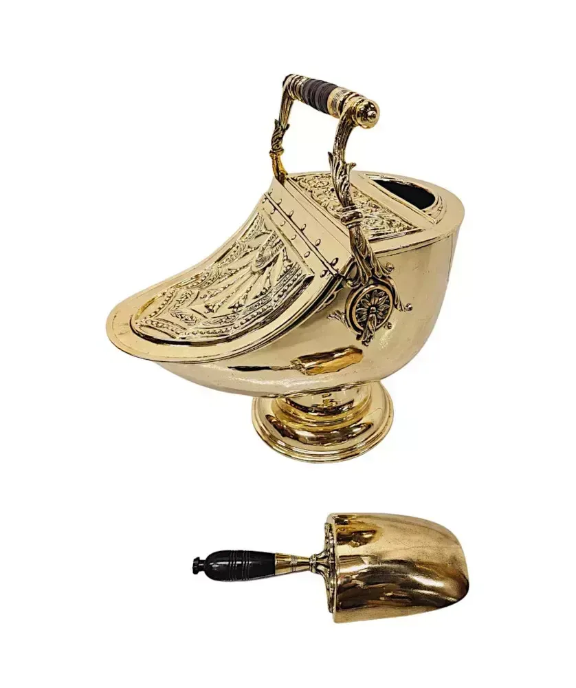 A Very Rare 19th Century Brass Lidded Coal Scuttle photo 815.4627
