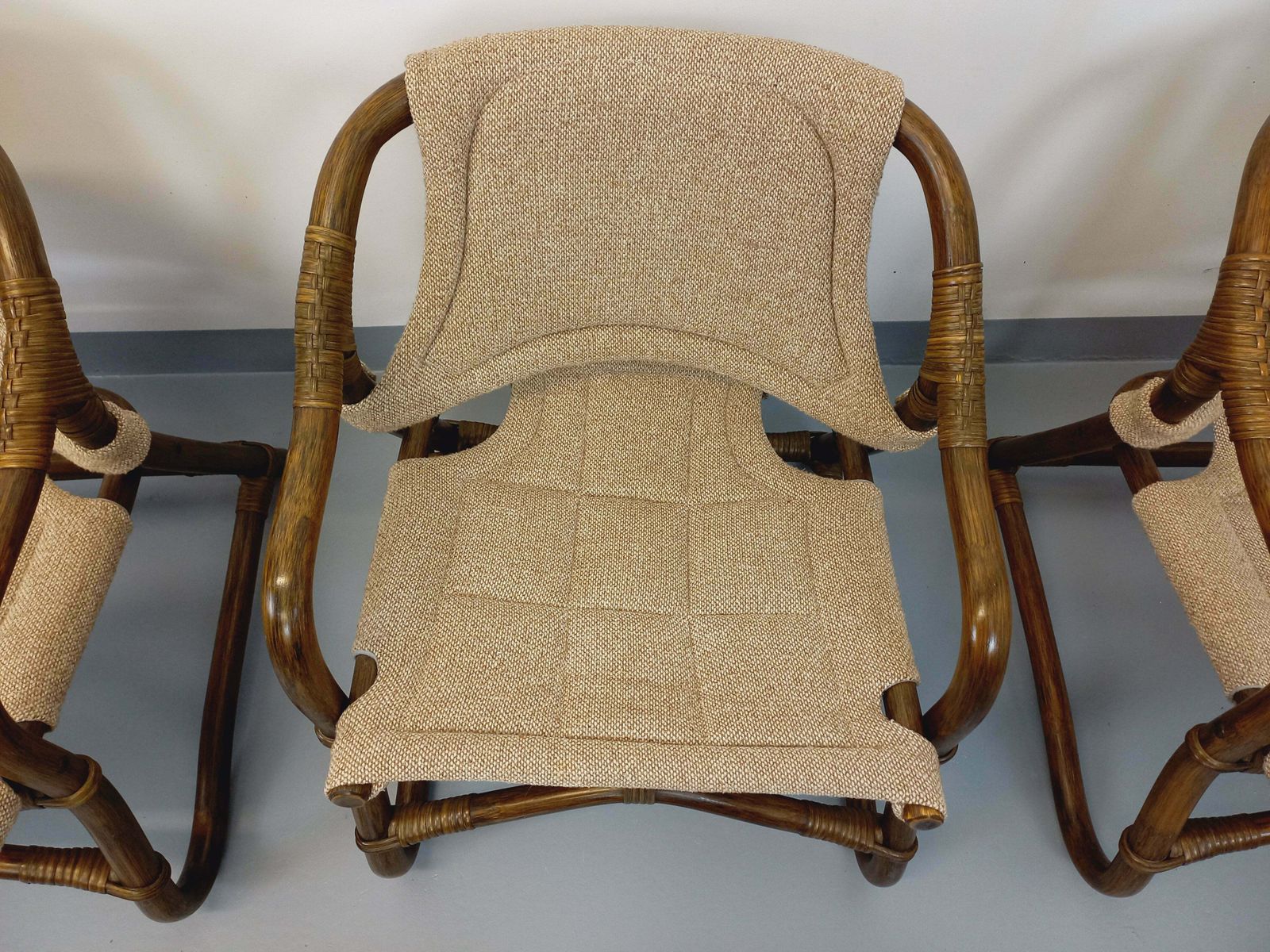 photo vinterior 3 Danish Armchairs From Horsnæs Møbelfabrik In Rattan And Fabric