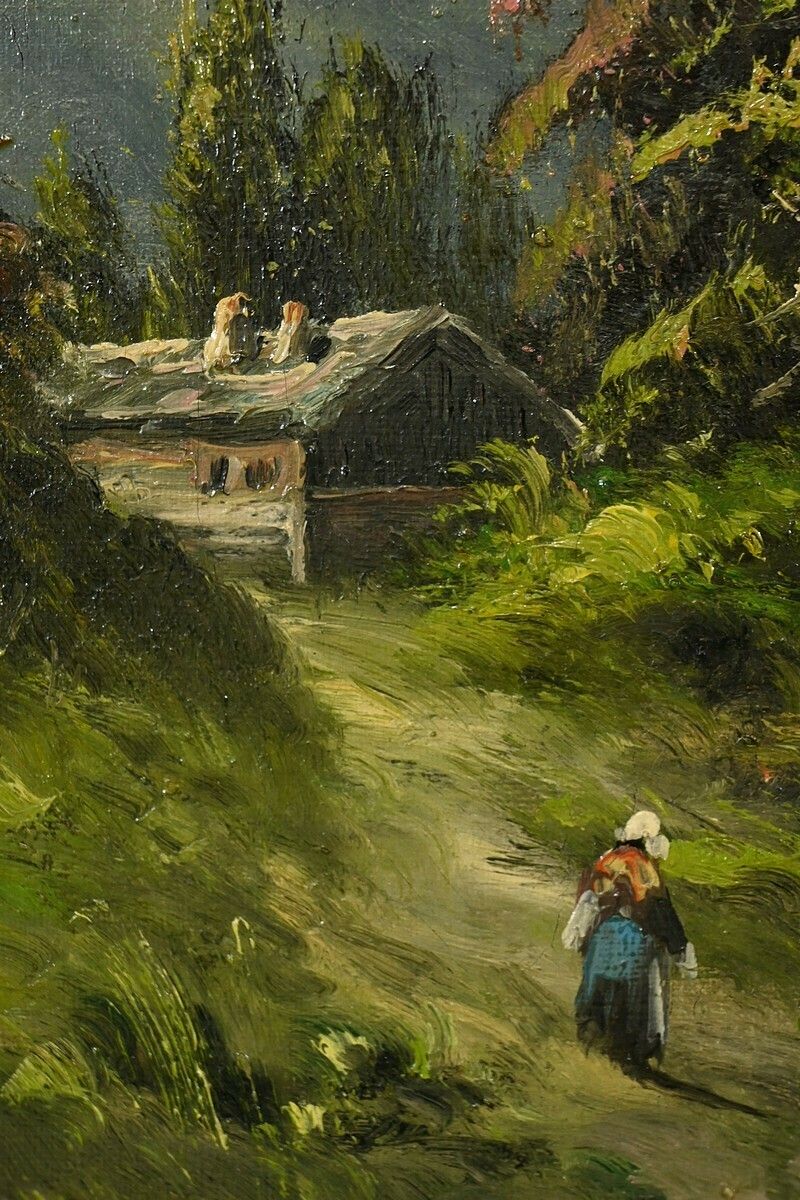 photo furniture Oil On Canvas “Mountain Landscape” Signed C. Lion – Late 19th Century
