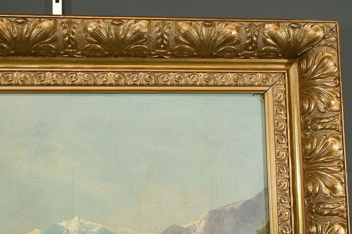 photo buy Oil On Canvas “Mountain Landscape” Signed C. Lion – Late 19th Century