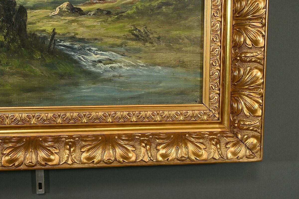 photo vintage Oil On Canvas “Mountain Landscape” Signed C. Lion – Late 19th Century