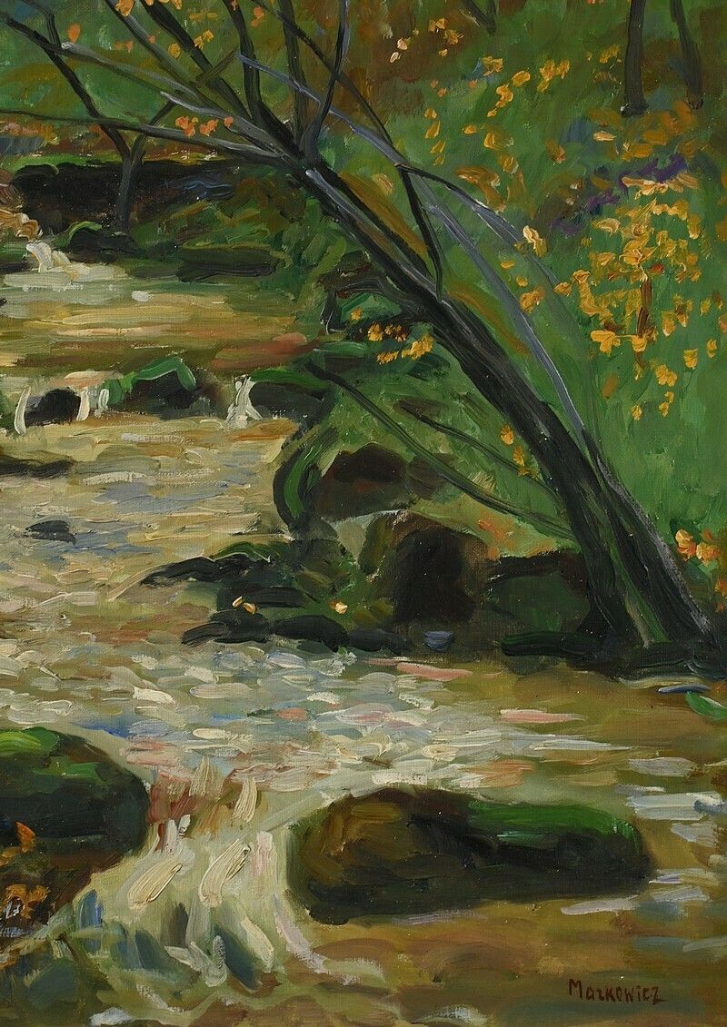 Oil On Canvas “Stream In The Forest” Signed A. Markowicz – Early 20th Century photo vintage