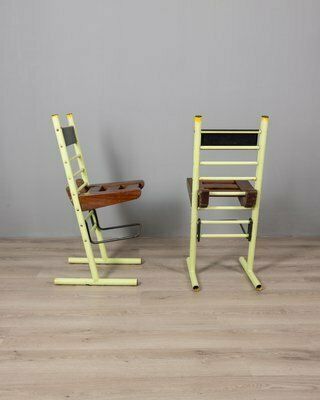 Set Of 2, Vintage Stools In Iron And Wood, 1970s, Italian Design photo for sale
